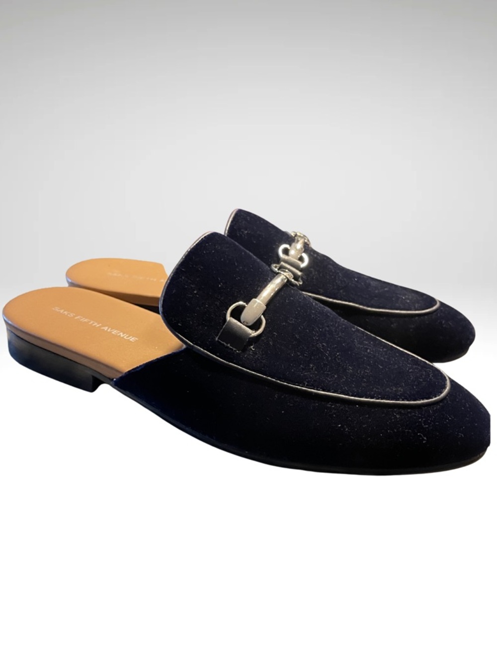 Mens Blue Velvet Slip-On Loafer Mule with Horsebit Hardware